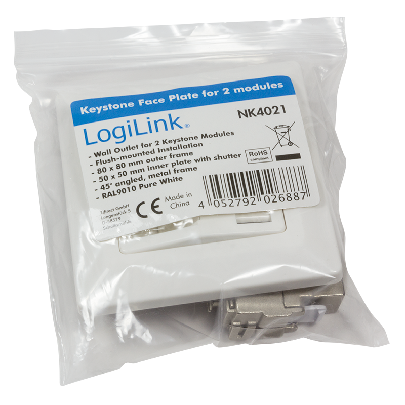 LogiLink :: Produkt Keystone Unterputzdose für 2 Keystone Buchsen,  Reinweiß